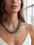 Farrah B Pearls Gone Wild Ashanti Glass and Pearl Beaded Necklace Dark Grey