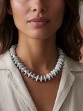 Farrah B Pearls Gone Wild Ashanti Glass and Pearl Beaded Necklace Light Grey