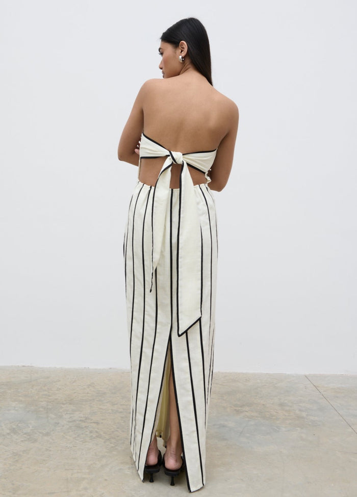 Candy Is 5'6" & Wears Size UK 8|Penny Striped Bandeau Dress - Cream and Black