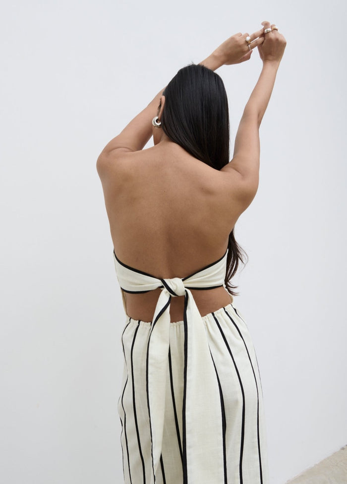 Candy Is 5'6" & Wears Size UK 8|Penny Striped Bandeau Dress - Cream and Black