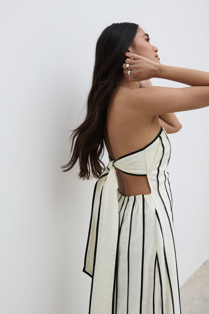 Candy Is 5'6" & Wears Size UK 8|Penny Striped Bandeau Dress - Cream and Black