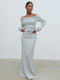 Elle Is 5'3" & Wears Size UK XS|Petra Cosy Rib Knit Maxi Skirt - Grey Marl