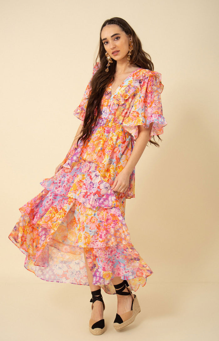 Peyton Tiered Dress, color_coral