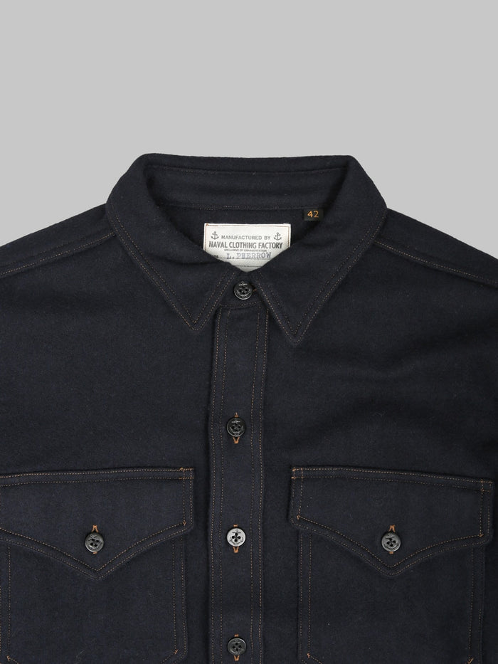 Pherrows 25W P30 1930s CPO Shirt Dark Navy collar