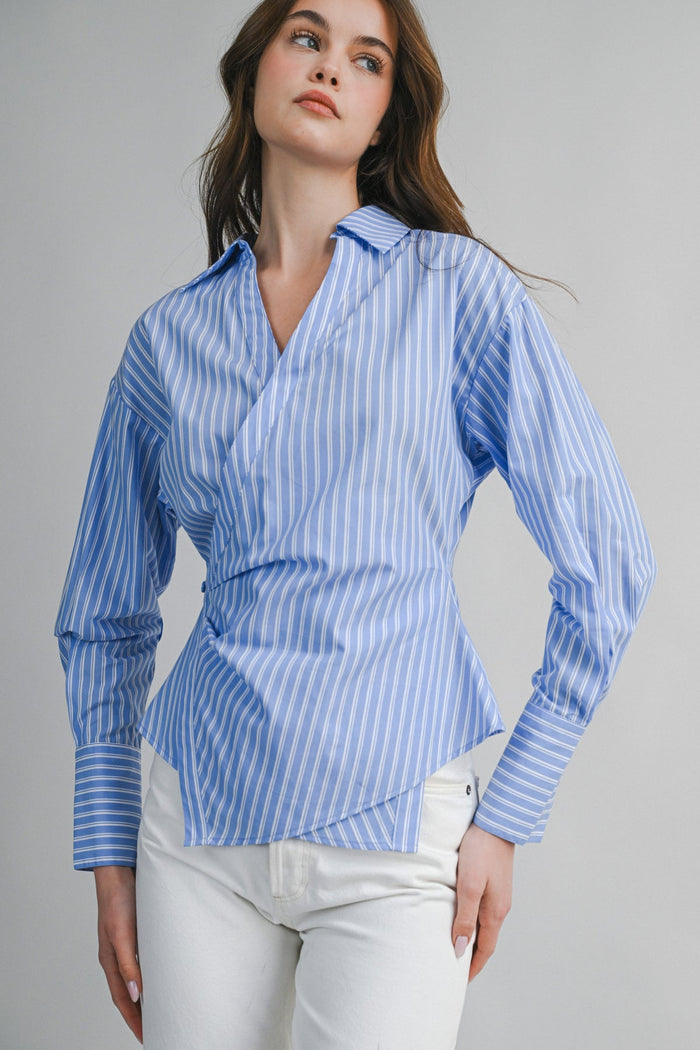 Mabel Pin Stripe Wrapped Shirt