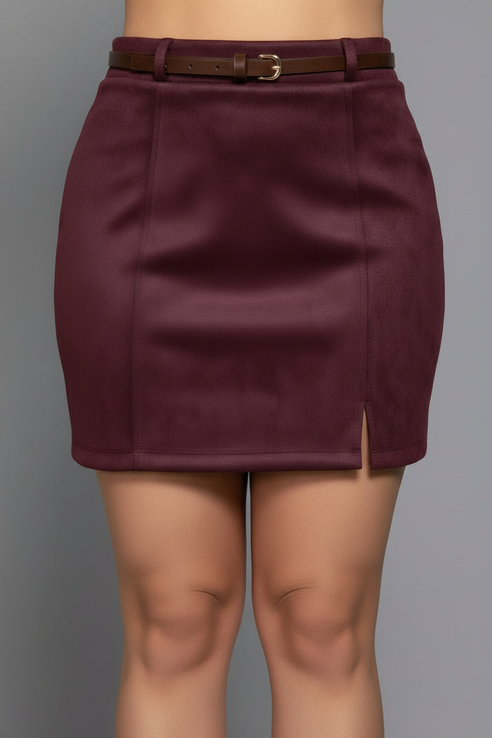 Plus Berry Suede Mini Skirt image close up