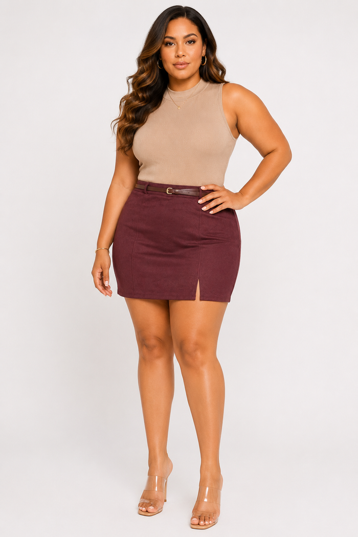 Plus Berry Suede Mini Skirt