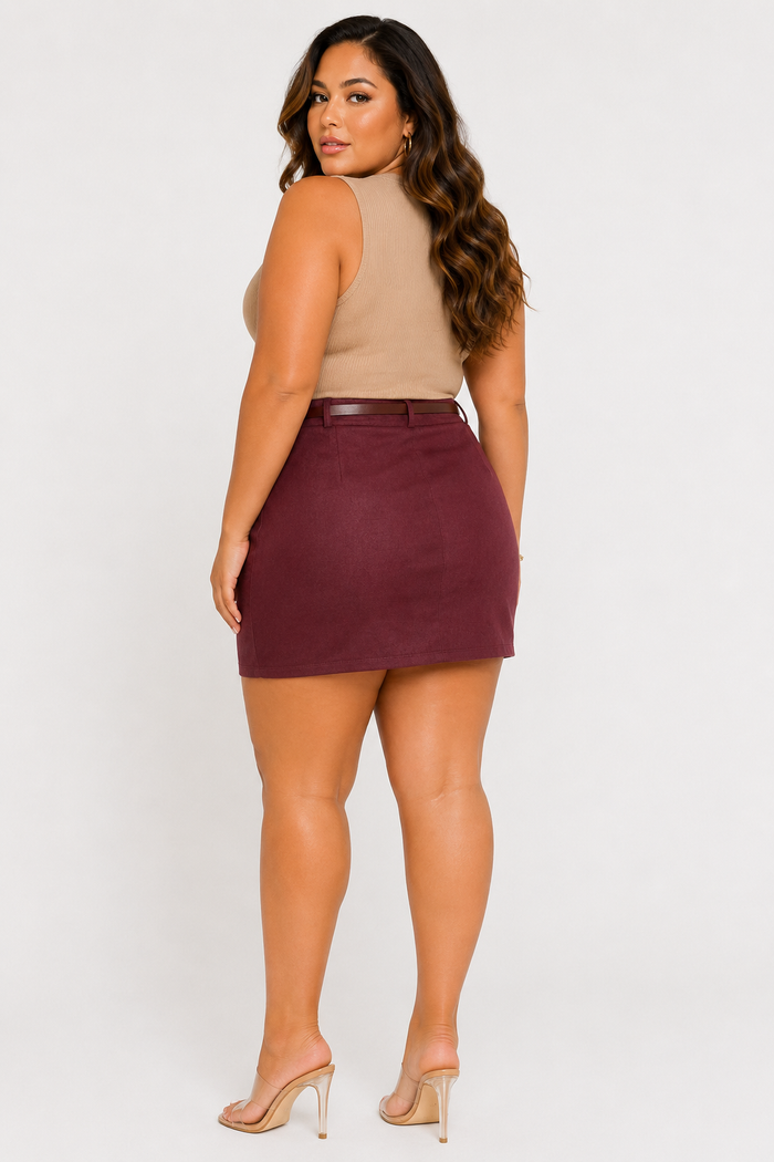 Plus Berry Suede Mini Skirt