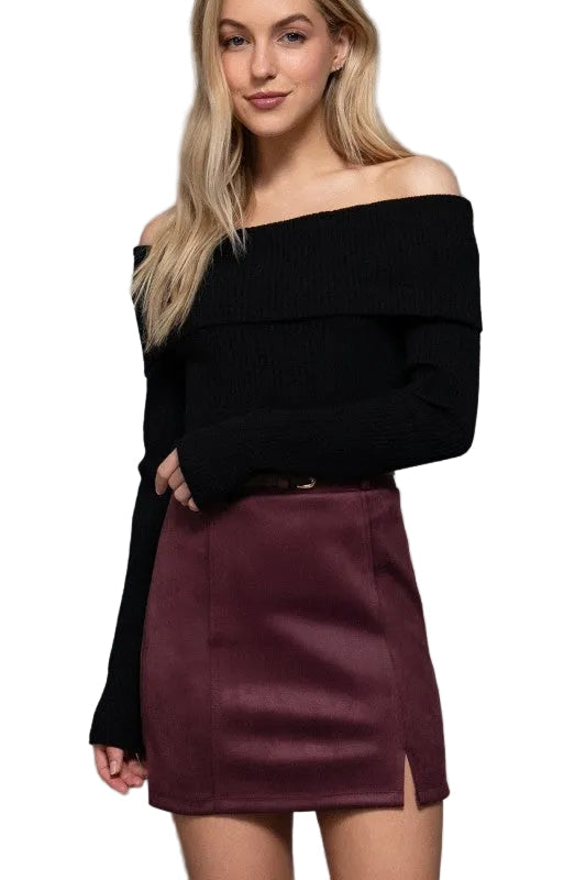 Plus Berry Suede Mini Skirt image 2