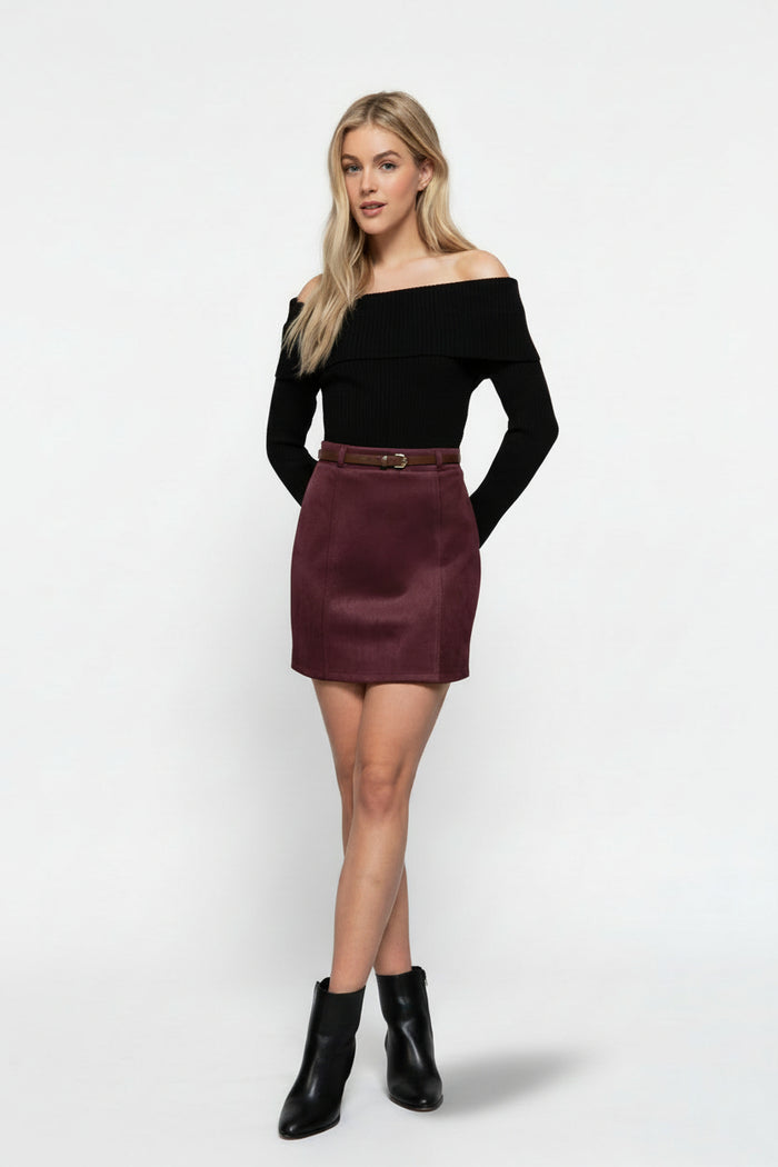 Plus Berry Suede Mini Skirt image 0