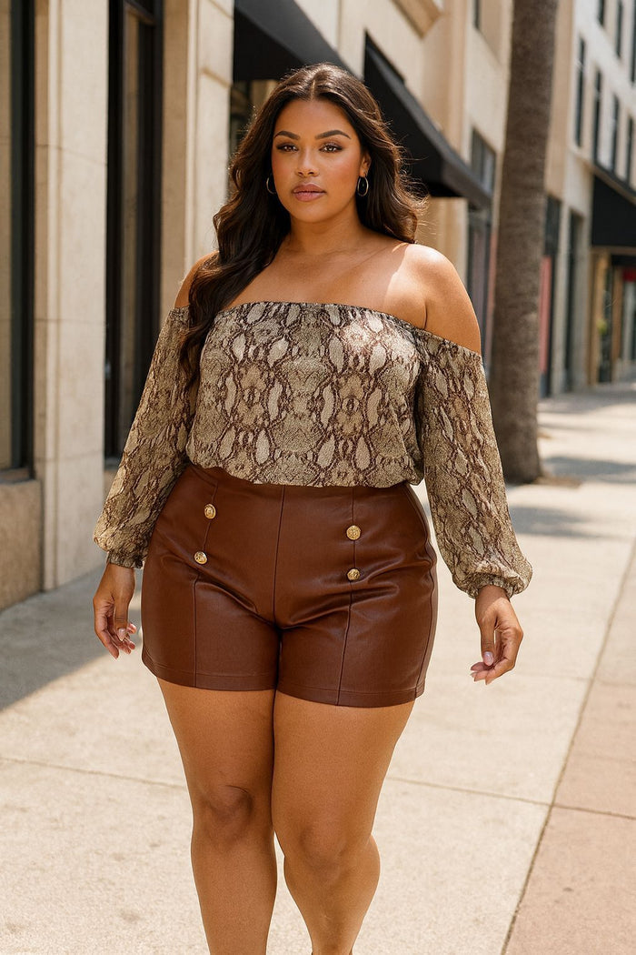 Plus Faux leather  gold button  shorts  image 1