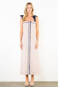 THML Polka Dot Dress with Shoulder Strap Tie | Cream & Red