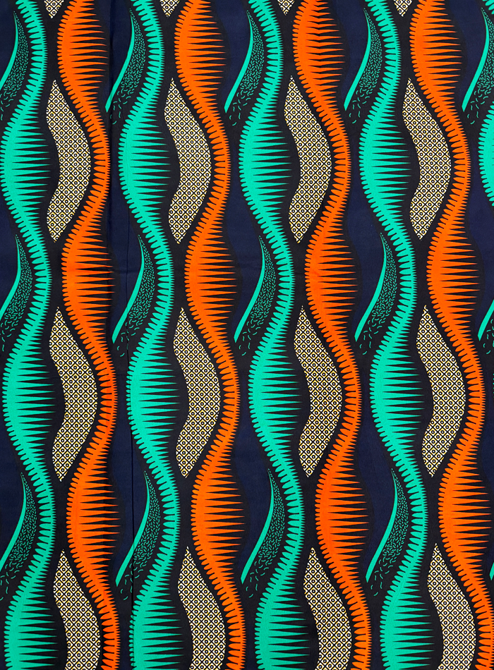 Polyester African Ankara Print-Green Navy Orange.