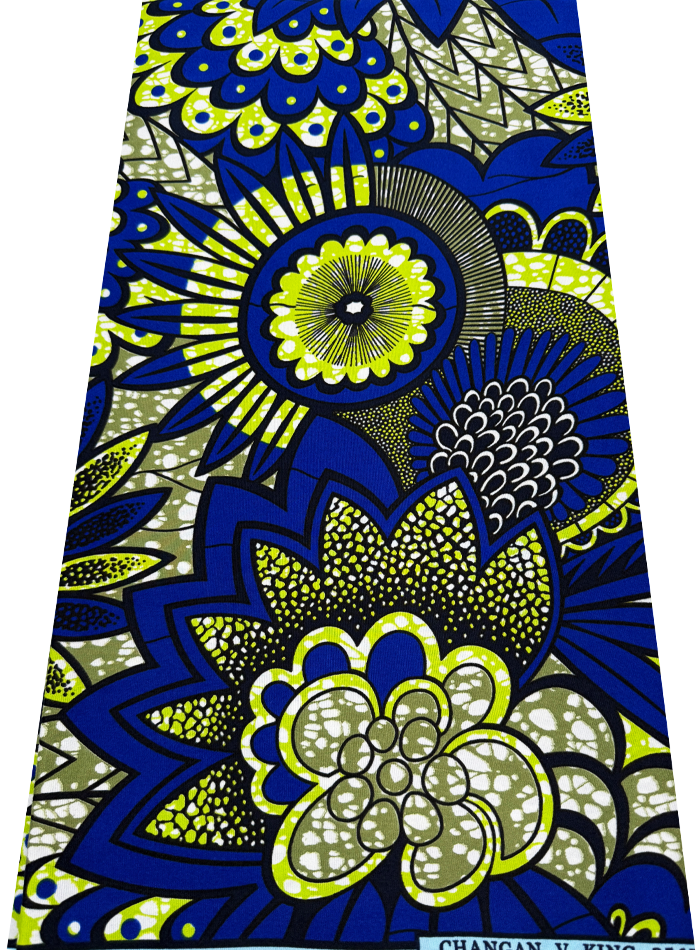 Polyester Wrapper Print- Lime Green Olive White Navy Royal Cream