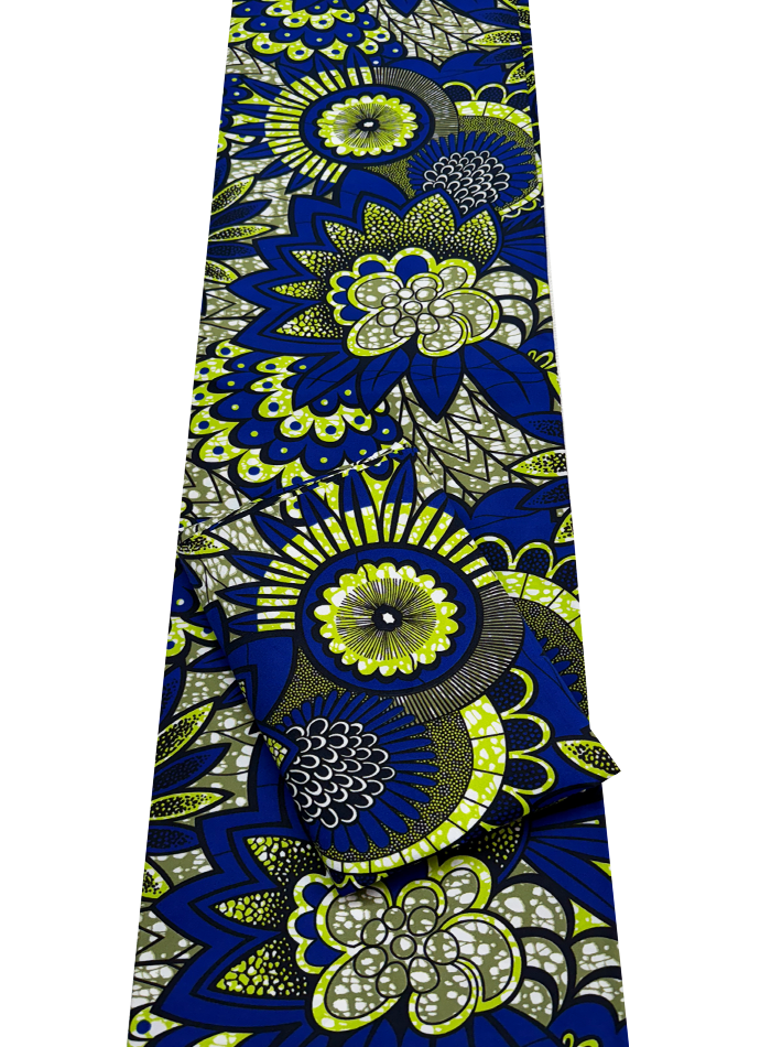 Polyester Wrapper Print- Lime Green Olive White Navy Royal Cream