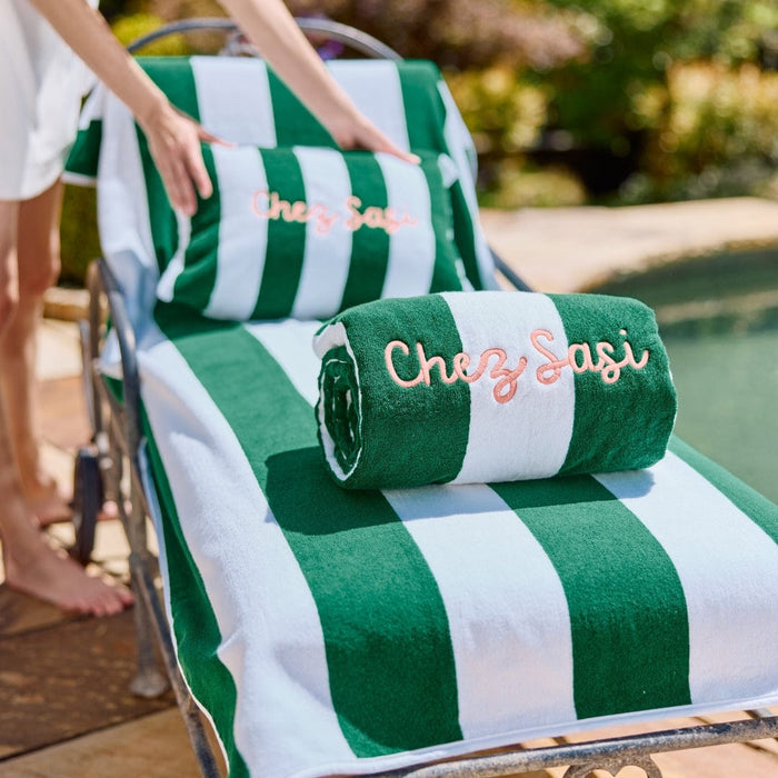 Pool Lounge Cover | Green Cabana Stripe