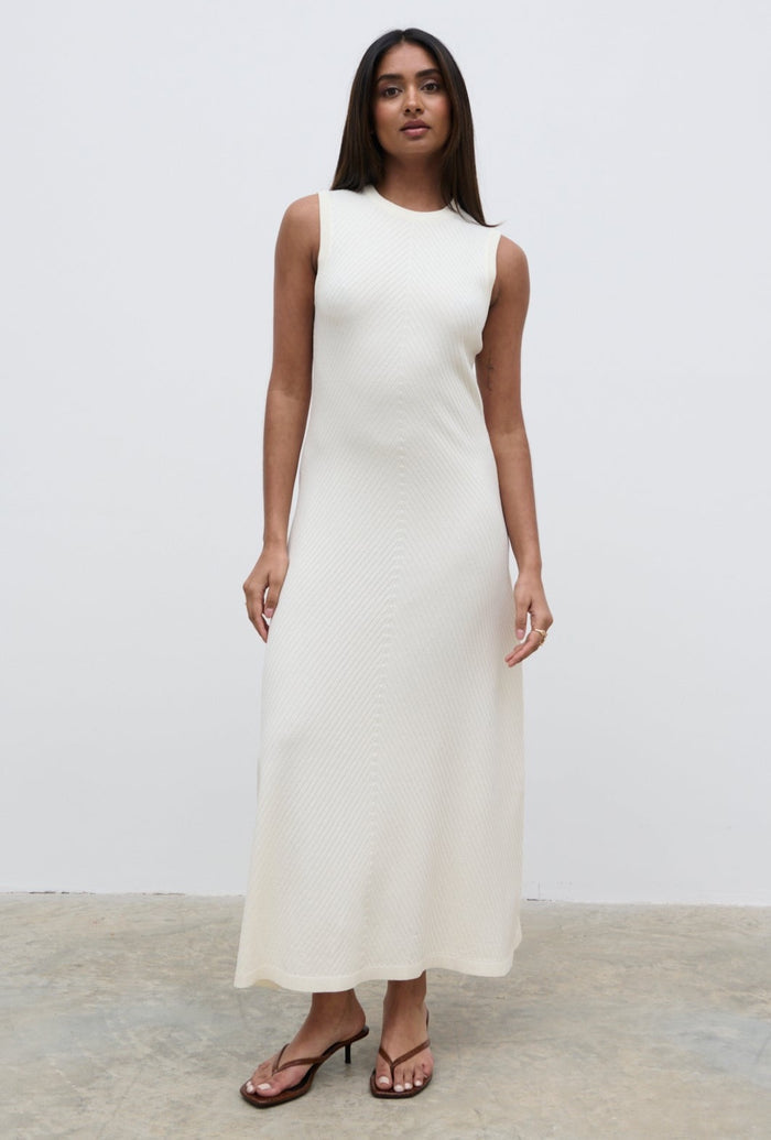 Sachi Is 5'7" & Wears Size UK S|Portia Shift Knit Midaxi Dress - Cream