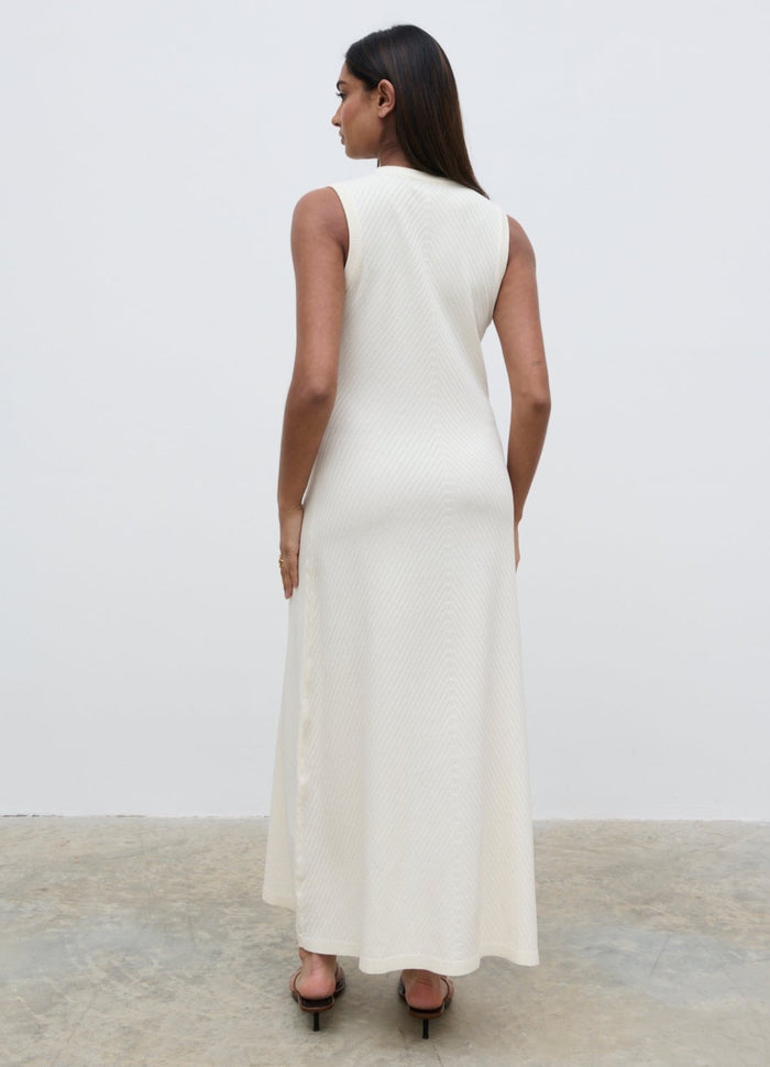 Sachi Is 5'7" & Wears Size UK S|Portia Shift Knit Midaxi Dress - Cream