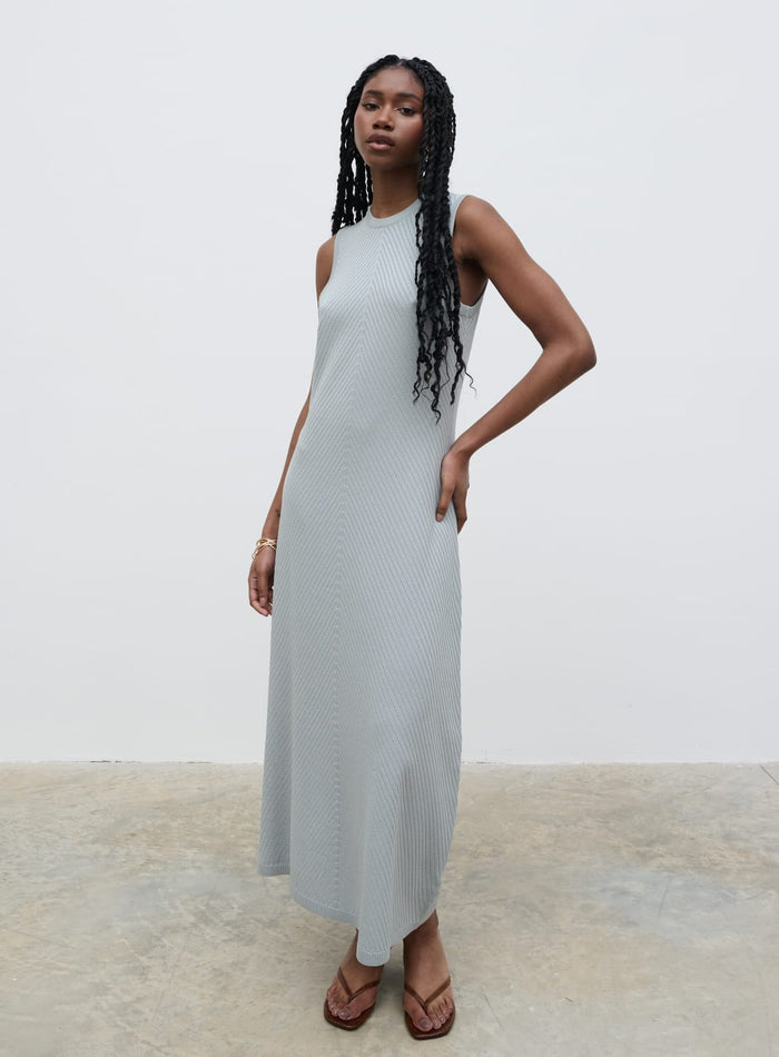 Shilloh Is 5'9" & Wears Size UK S|Portia Shift Knit Midaxi Dress - Light Blue