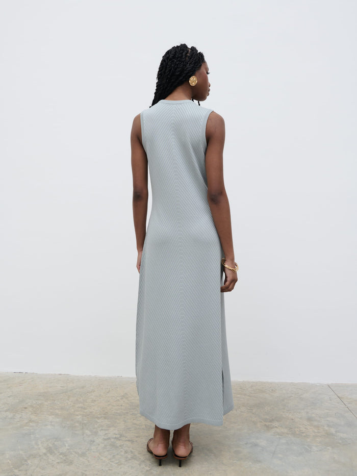 Shilloh Is 5'9" & Wears Size UK S|Portia Shift Knit Midaxi Dress - Light Blue