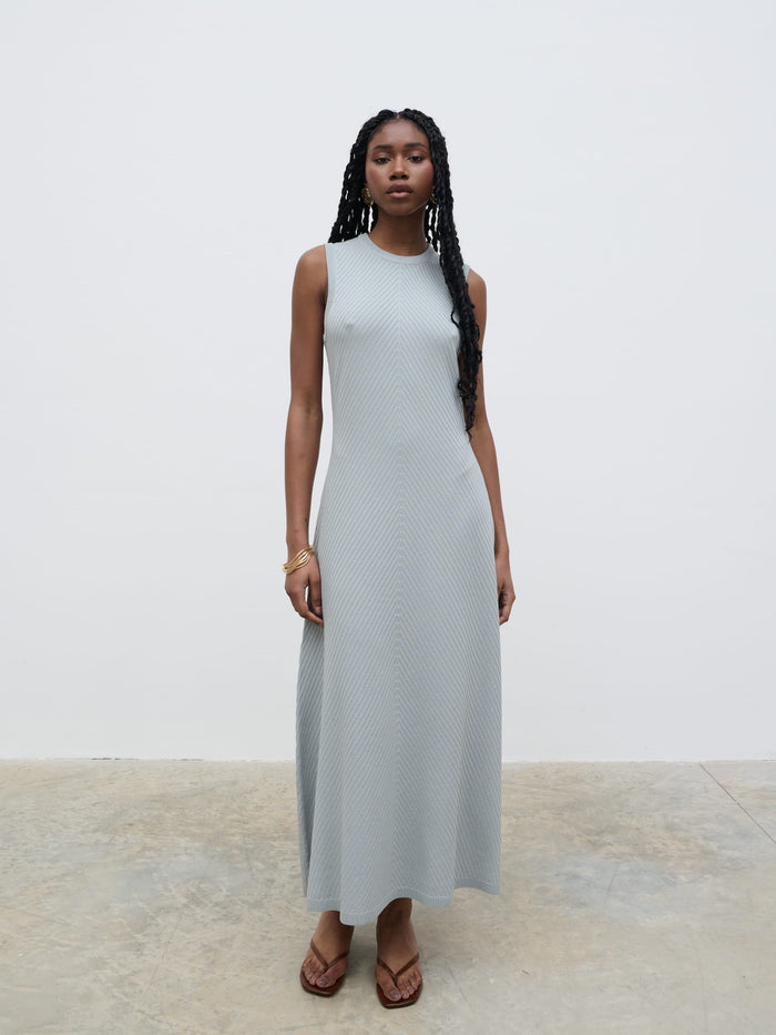 Shilloh Is 5'9" & Wears Size UK S|Portia Shift Knit Midaxi Dress - Light Blue