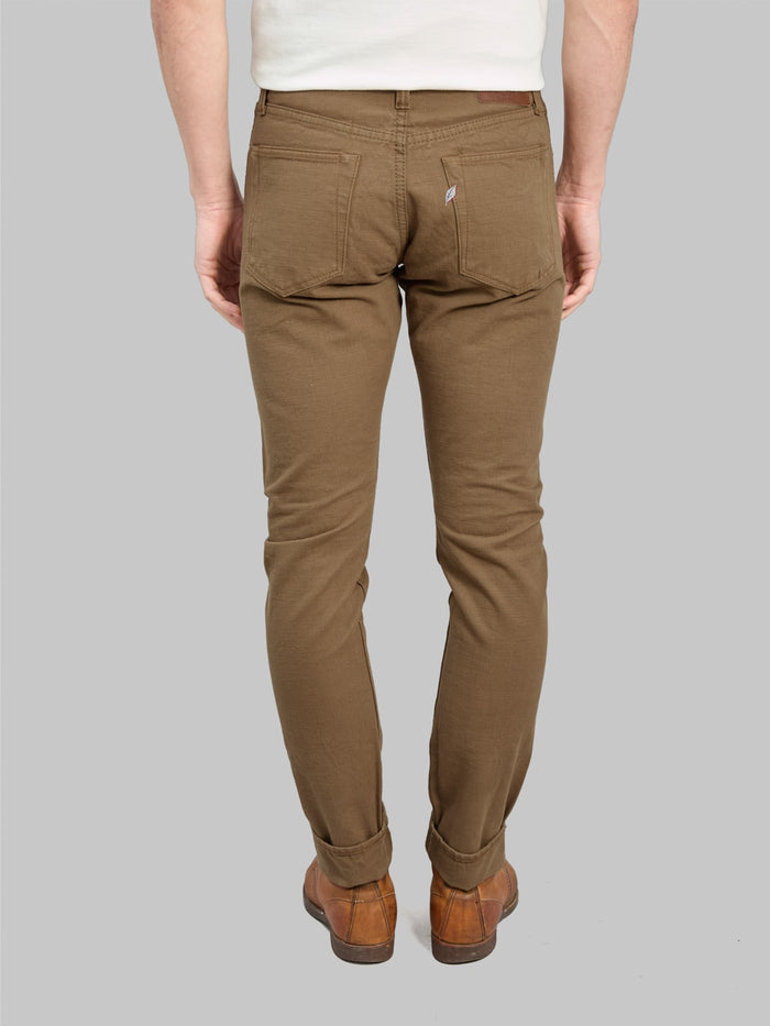 Pure Blue Japan Duck Canvas Relaxed Tapered Pants Khaki back fit
