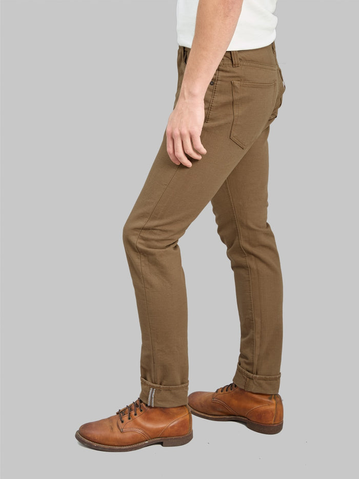 Pure Blue Japan Duck Canvas Relaxed Tapered Pants Khaki waist