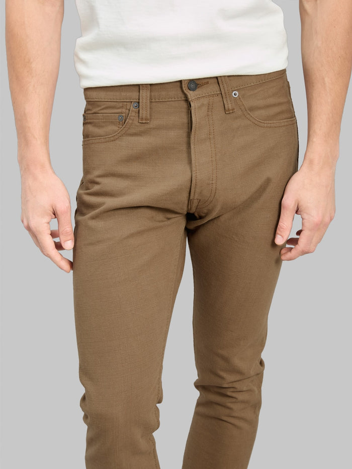 Pure Blue Japan Duck Canvas Relaxed Tapered Pants Khaki waist details