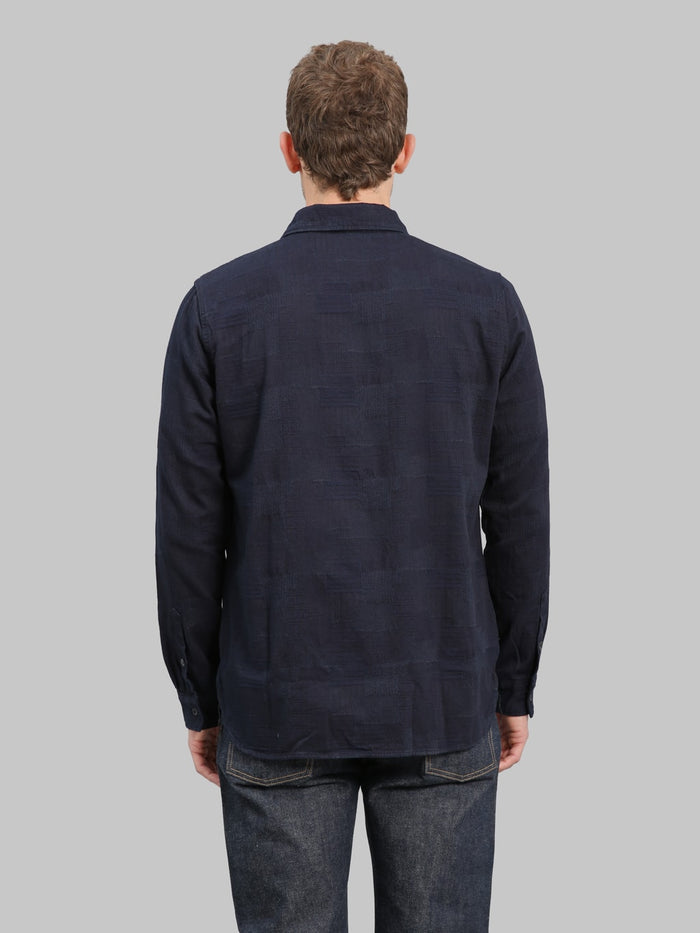 Pure Blue Japan 2239ID Jacquard Boro Patchwork Double Indigo Shirt back look