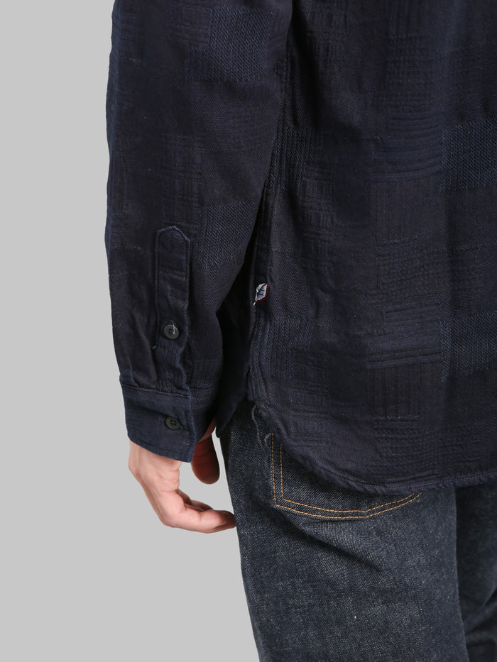 Pure Blue Japan 2239ID Jacquard Boro Patchwork Double Indigo Shirt run offs