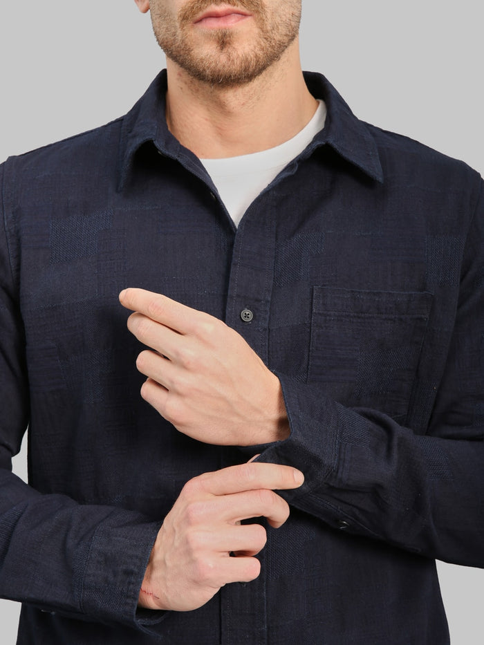 Pure Blue Japan 2239ID Jacquard Boro Patchwork Double Indigo Shirt 100 cotton