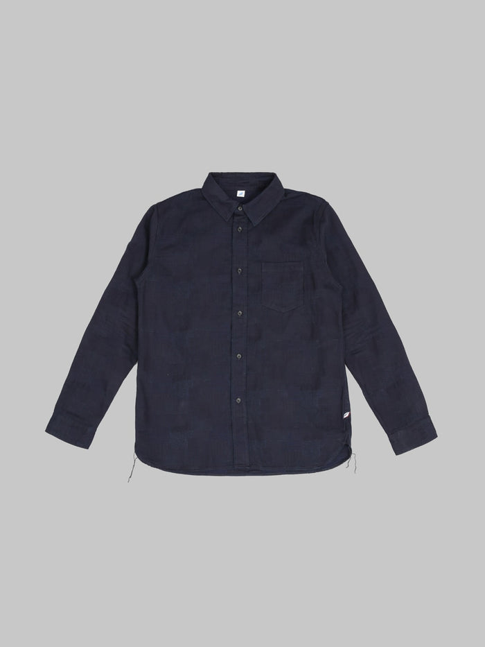 Pure Blue Japan 2239ID Jacquard Boro Patchwork Double Indigo Shirt front