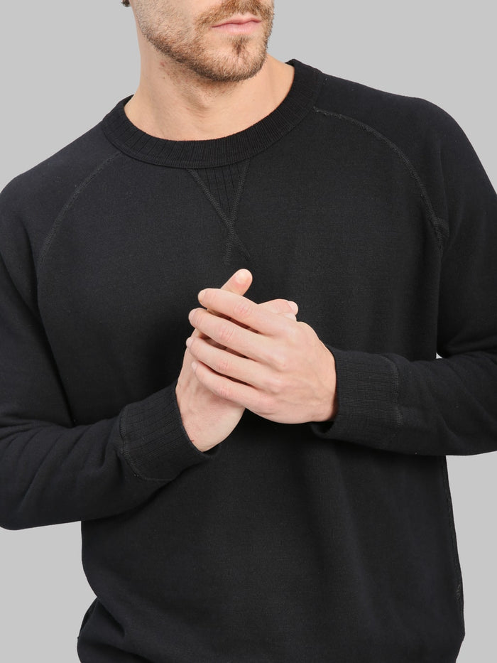 Pure Blue Japan 5409 IDBK Yarn Dyed Sweatshirt Indigo Black chest details
