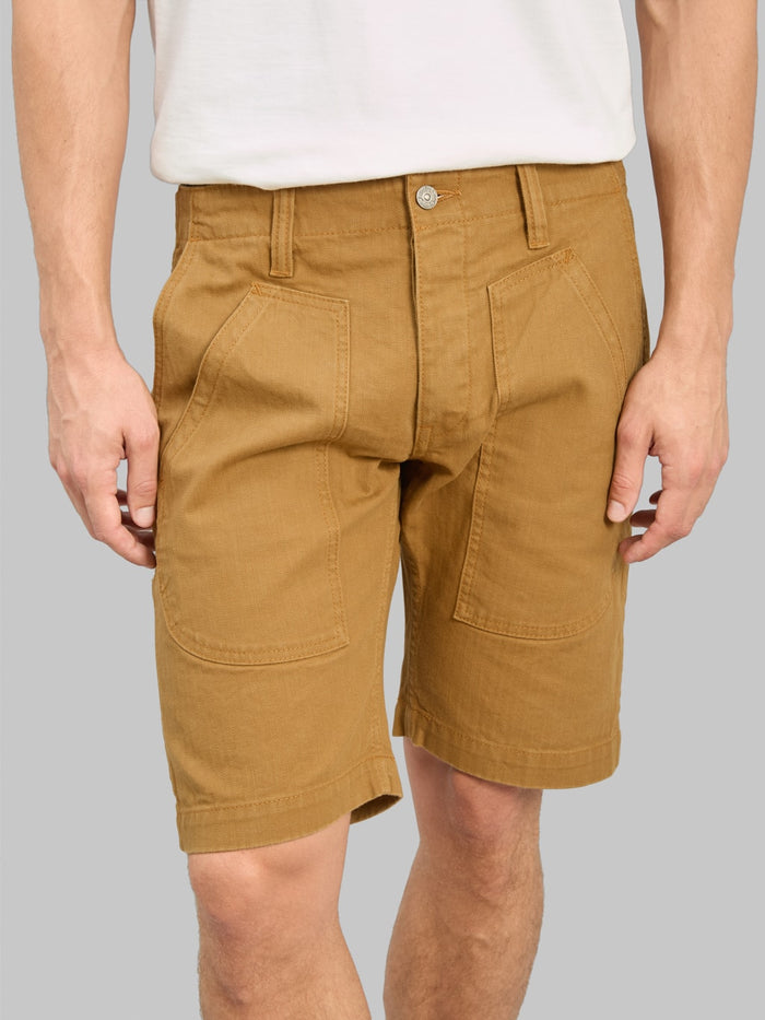 Pure Blue Japan SP-1179-CA Sulfur Dyed Herringbone Work Shorts Camel