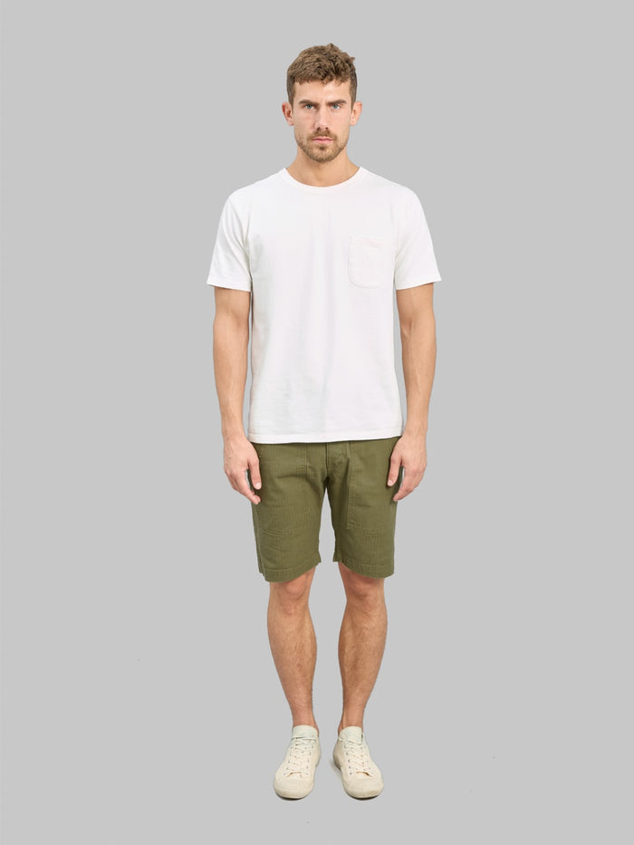Pure Blue Japan SP-1179-OLV Sulfur Dyed Herringbone Work Shorts Olive