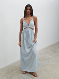 Sachi Is 5’7” & Wears Size UK 8|Ramona Cut Out Maxi Dress - Powder Blue