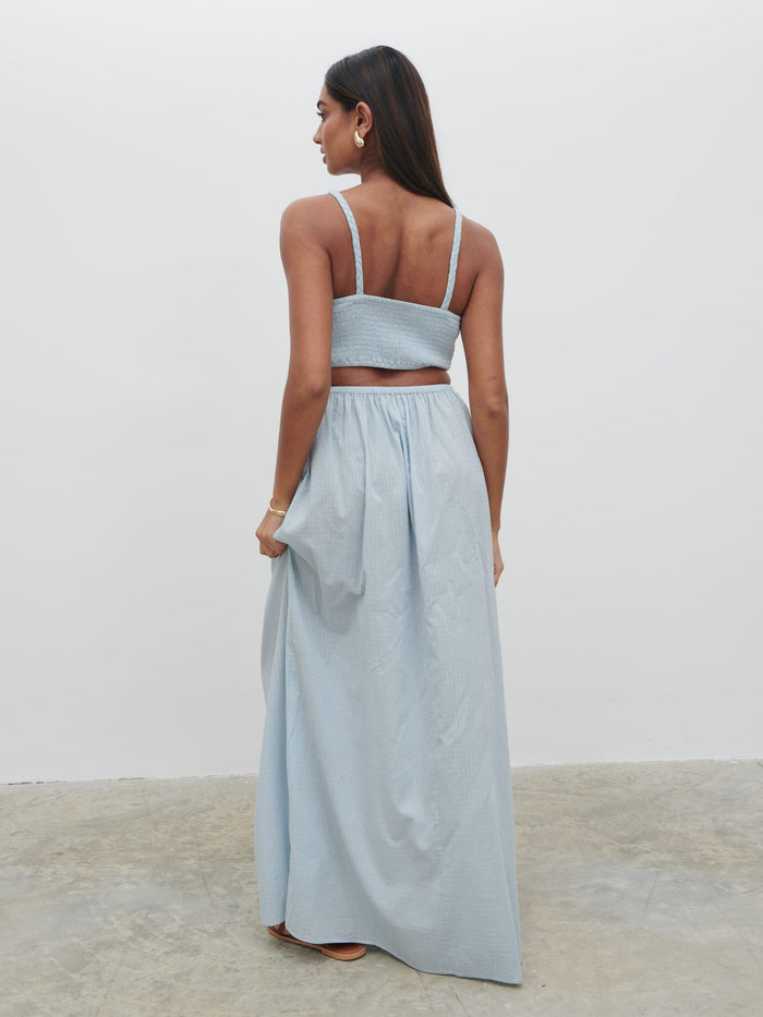 Sachi Is 5’7” & Wears Size UK 8|Ramona Cut Out Maxi Dress - Powder Blue