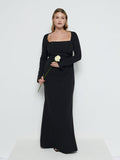 Theo Is 5'8.5" & Wears Size UK 12|Reagan Square Neck Crepe Maxi Bridesmaid Dress - Black