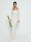 Marina Is 5'7.5" & Wears Size UK 8|Reagan Square Neck Crepe Maxi Bridesmaid Dress - Champagne