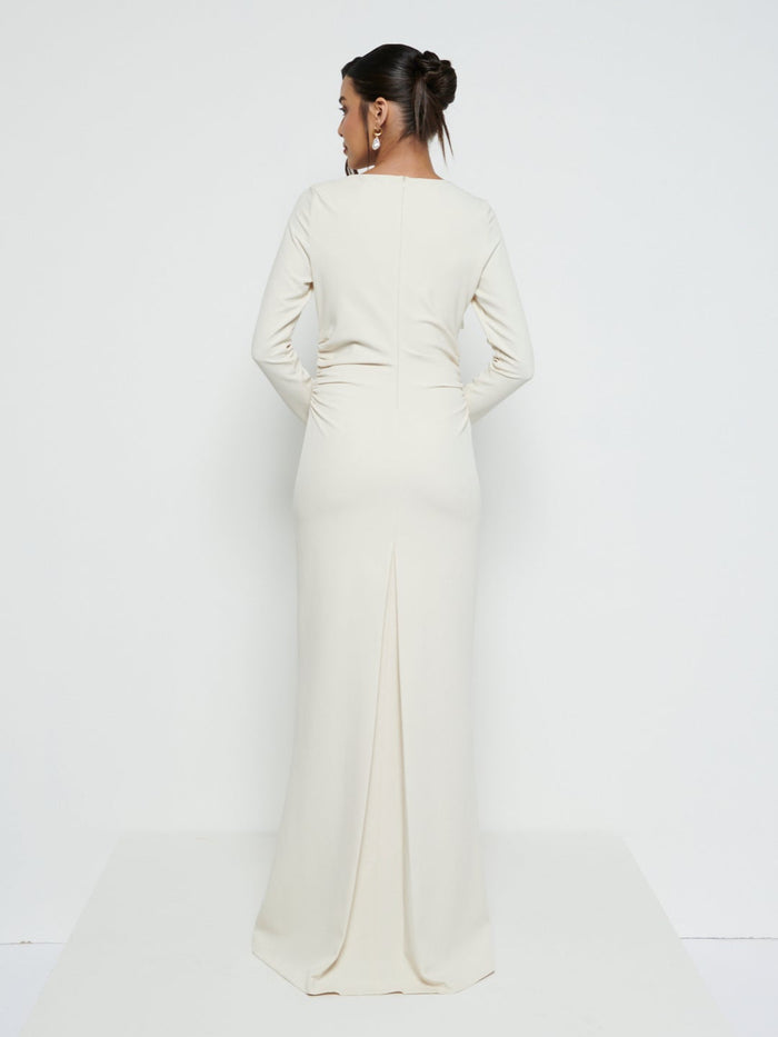 Marina Is 5'7.5" & Wears Size UK 8|Reagan Square Neck Crepe Maxi Bridesmaid Dress - Champagne