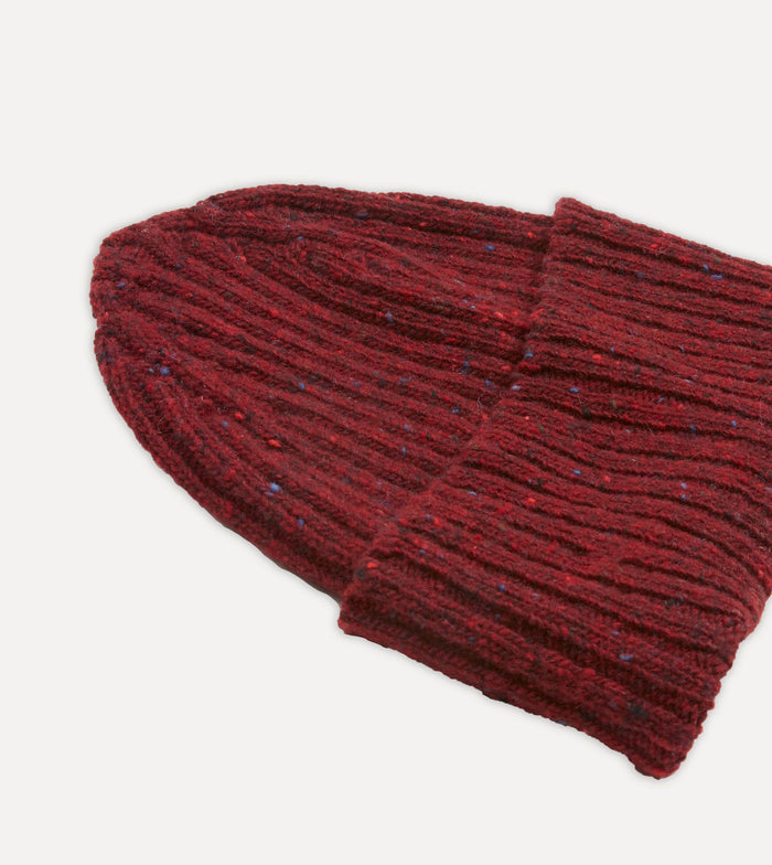 Red Ribbed Merino Donegal Knit Cap