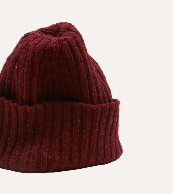 Red Ribbed Merino Donegal Knit Cap