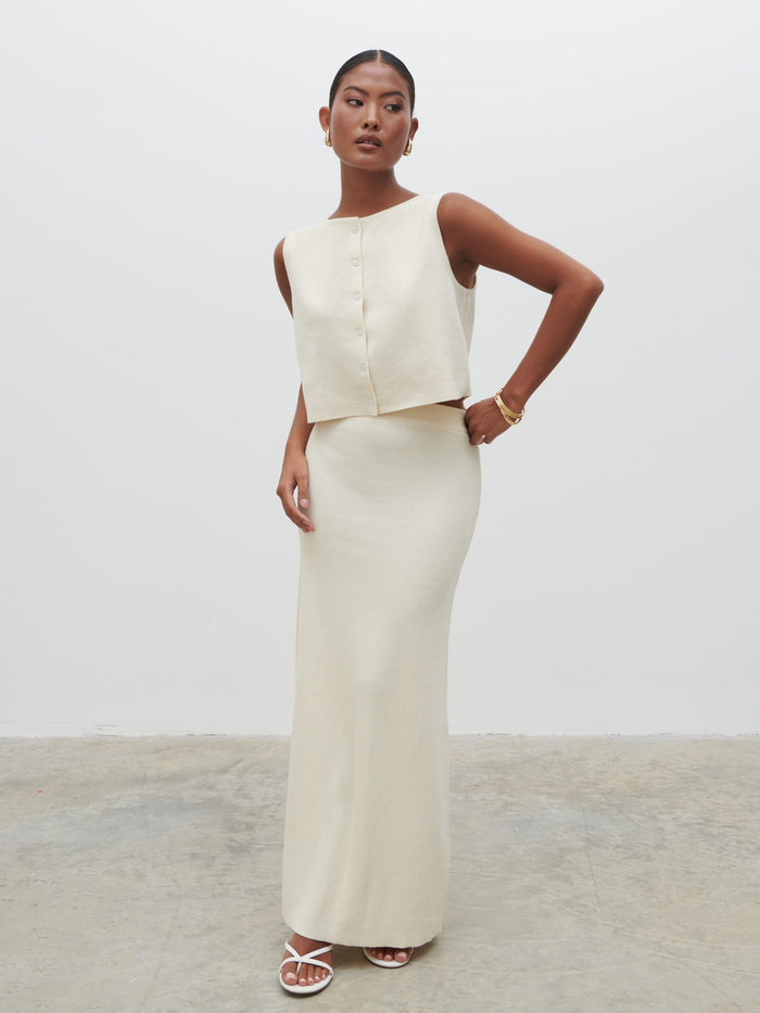 Elle Is 5'3" & Wears Size UK XS|Reese Knit Waistcoat - Cream