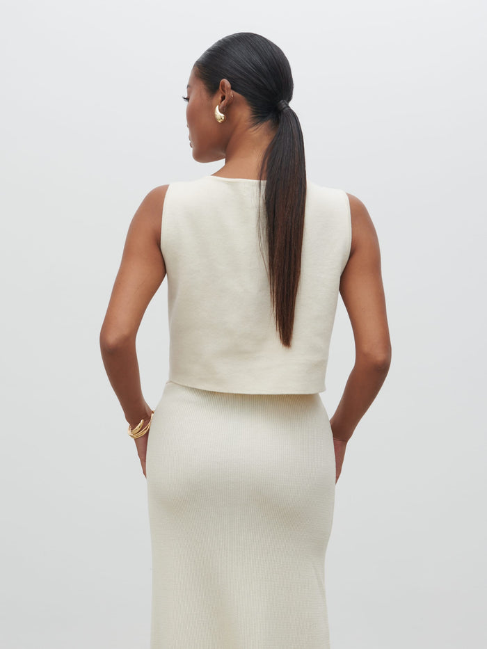 Elle Is 5'3" & Wears Size UK XS|Reese Knit Waistcoat - Cream