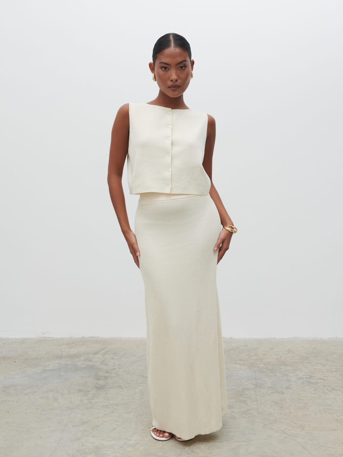 Elle Is 5'3" & Wears Size UK XS|Reese Knit Waistcoat - Cream