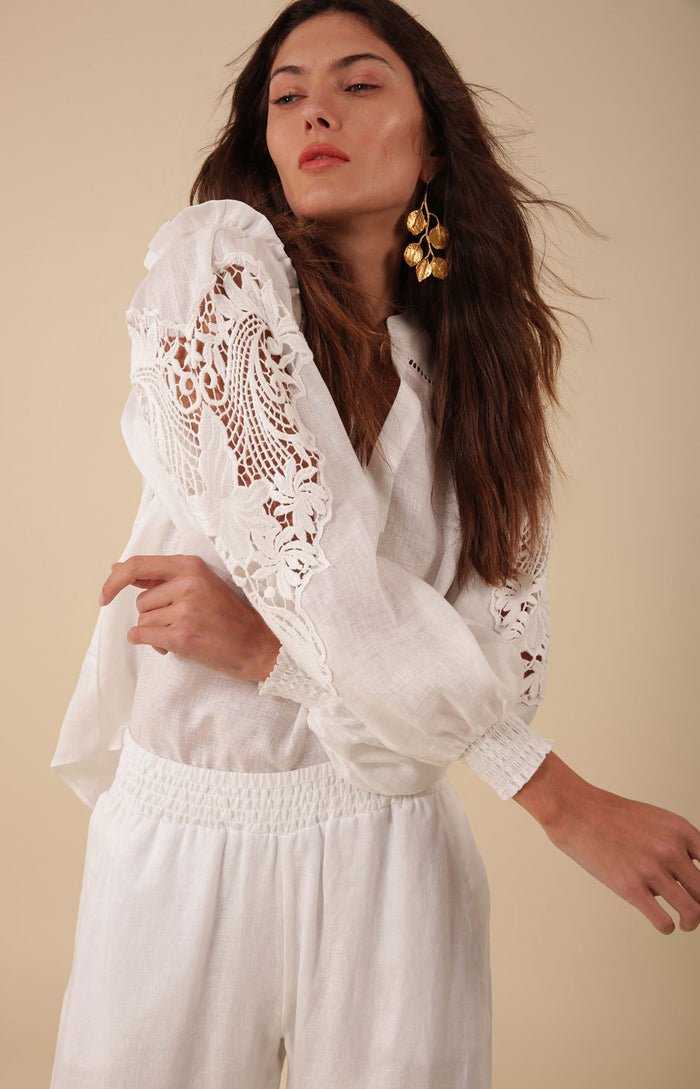 Reese Solid Linen Top, color_white