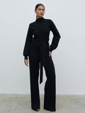 Candy Is 5'6" & Wears Size UK S|Reign Tie Waist Knit Jumpsuit - Black