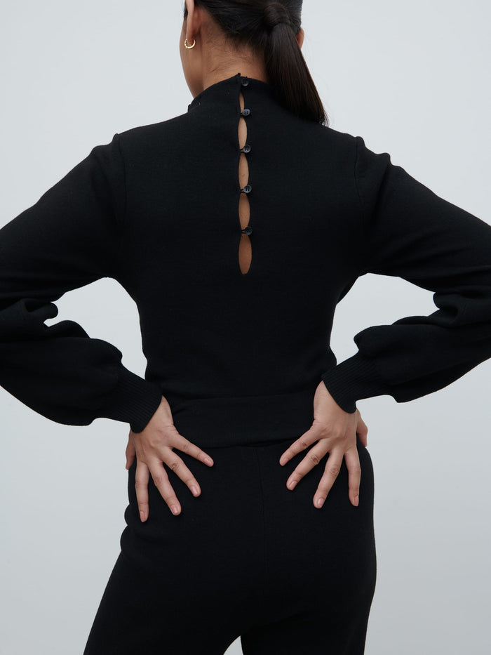 Candy Is 5'6" & Wears Size UK S|Reign Tie Waist Knit Jumpsuit - Black