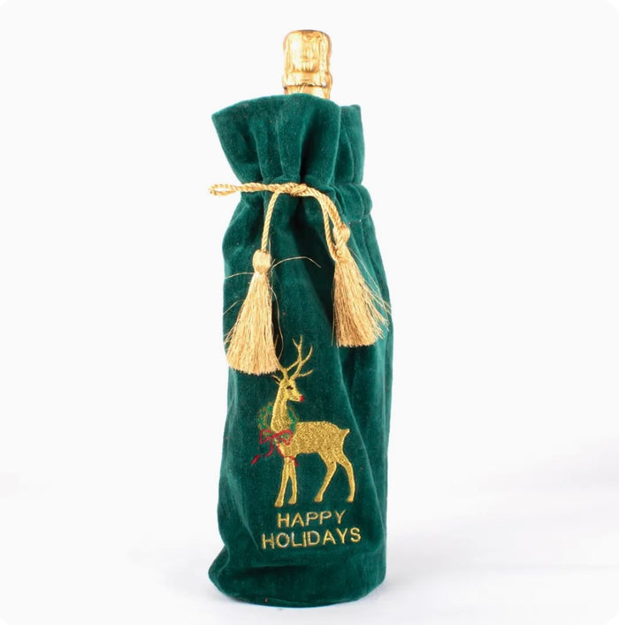 Reindeer Embroidered Wine Bag