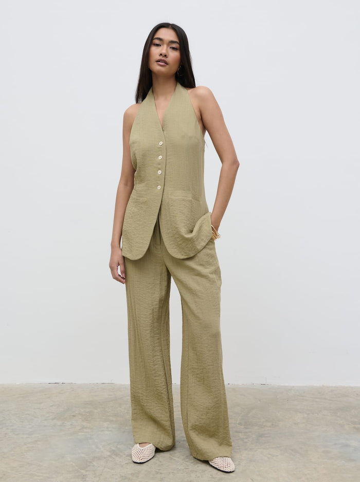 Candy Is 5'6" & Wears Size UK 8|Remy Halterneck Waistcoat - Olive